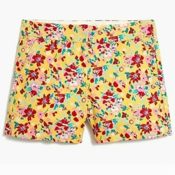 J.Crew 5" Basketweave Yellow Ditsy Multicolored Floral Cotton Shorts(6) - Picture 1 of 7